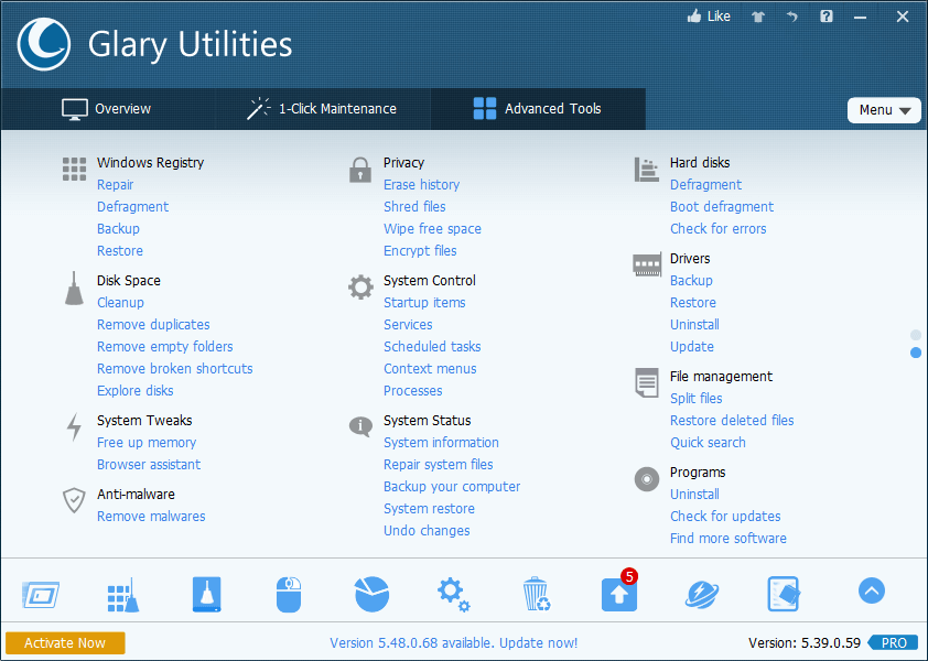 برنامج اصلاح اخطاء الويندوز ، تنظيف الكمبيوتر ، تسريع النظام ، استعادة الملفات ، Glary Utilities